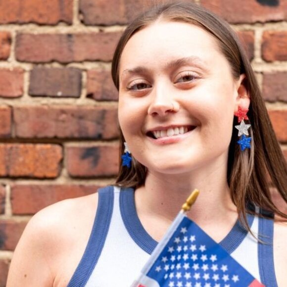 π 2/$20 - Red, Silvery White, and Blue Star Earrings - Picture 8 of 9